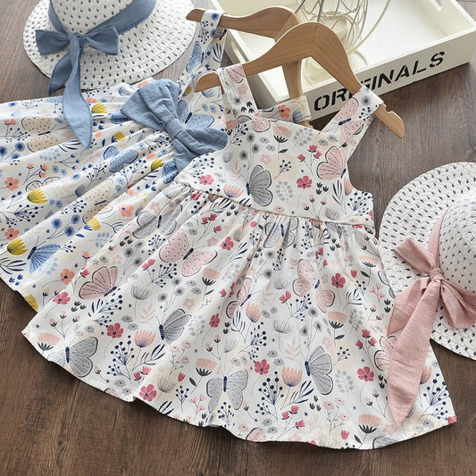 Butterfly Printed Cotton Dress Kids Set